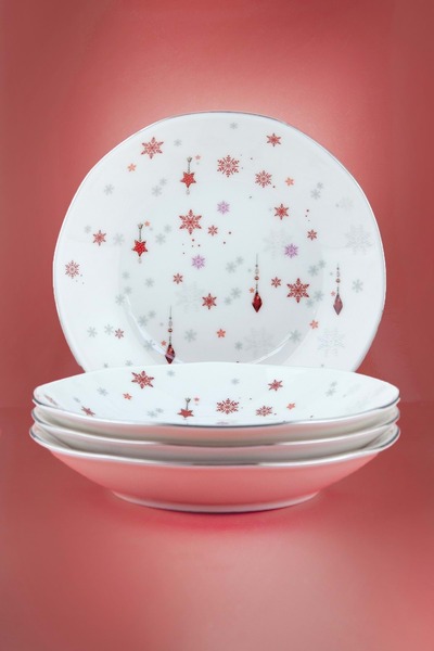 Bursa Porselen Dekor Christmas Carol 4-Piece Dinner Plate with Silver Edge