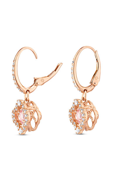 Swarovski Una damla küpeler, Yonca, Pembe, Pembe altın rengi kaplama