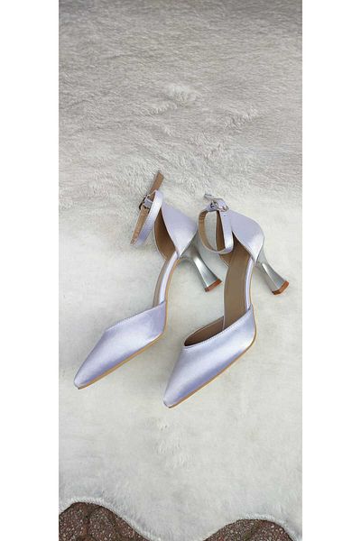 Berush Bride Women's Grey Satin Ankle Tie 7 cm Evening Shoes