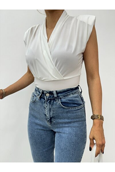 Modamorfo Bluză Sandy Model cu mâneci zero căptușite -albă