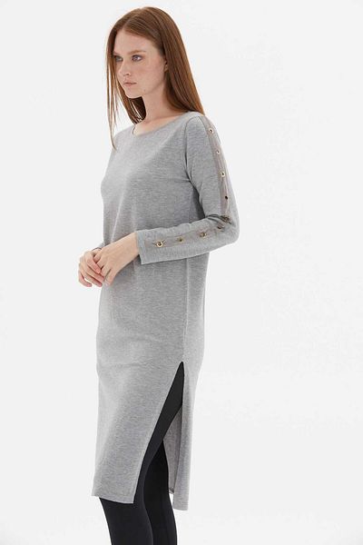 Two Mail Tricotaje lungi GRI-MELANGE Slit Detaliat