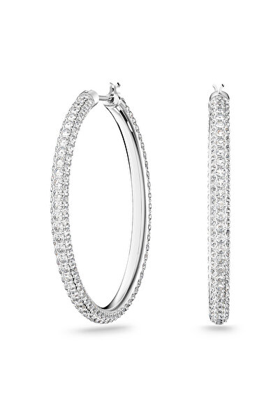 Swarovski Dextera halka küpeler, Pavé, Büyük, Beyaz, Rodyum kaplama