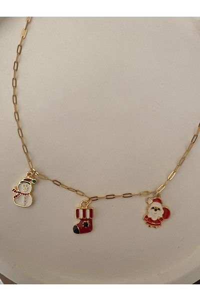 Stoneday Christmas Charm Gold Detailed Steel Chain New Year's Necklace