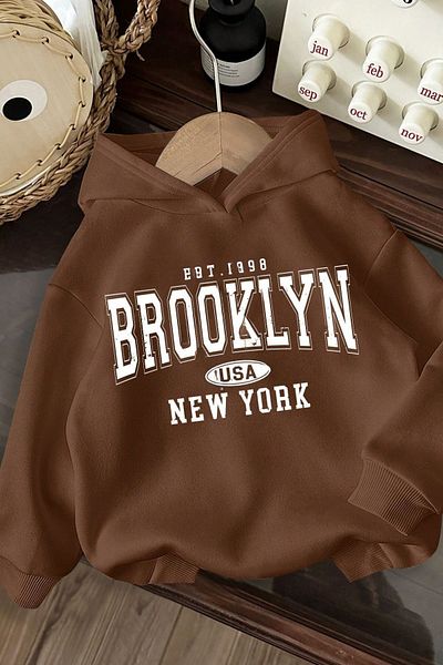 Know Unisex 3 Thread Brown Oversize Brooklyn Usa New York Printed Hooded Sweatshirt Hoodie