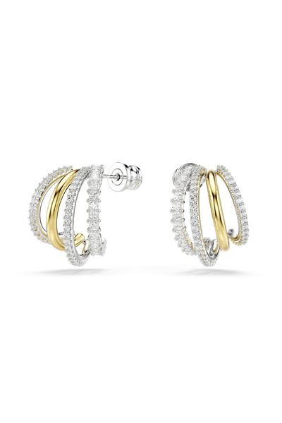 Swarovski Hyperbola halka küpeler, Karışık kesimler, Mini, Beyaz, Karışık metal yüzey