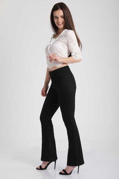 kleshus Pantaloni de damă Ganikus, negri, cu talie înaltă, tip flared, din denim