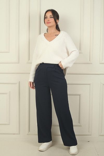 By Saygı Pantaloni Palazzo din Lycra cu buzunare cu închidere cu velcro pentru femei