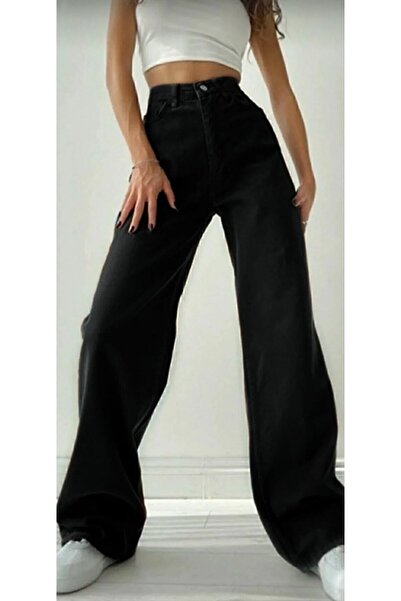 WODDİ جينز نسائي أسود غير يتلاشى عالي الخصر من الليكرا بنطلون Palazzo