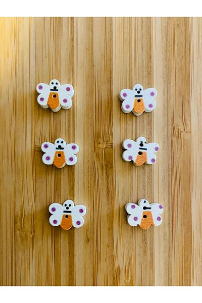 Kartopu Small Hole Butterfly Shaped Pattern Painting Wooden Button 10 X 14mm. Pack of 10. White.