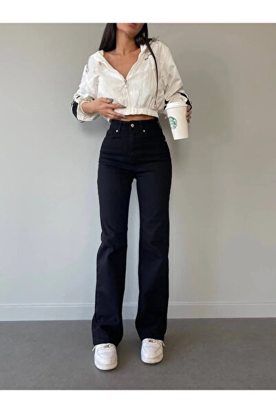 kleshus Pamela Non-Fading Black Jeans High Waist Lycra Palazzo Loose Leg Jeans Jeans Pants