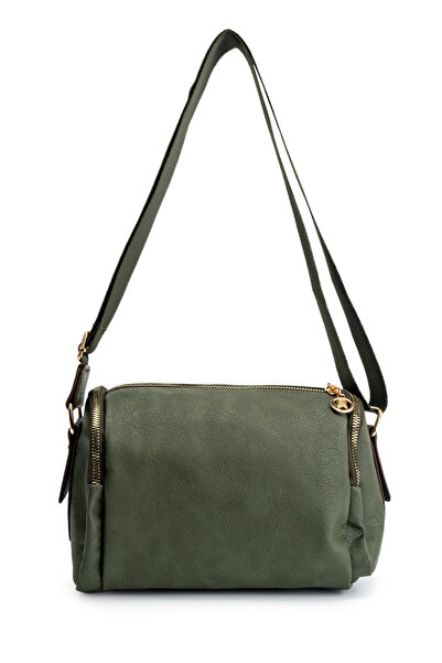 minebag Khaki Faux Leather Crossbody Bag for Women - Polya