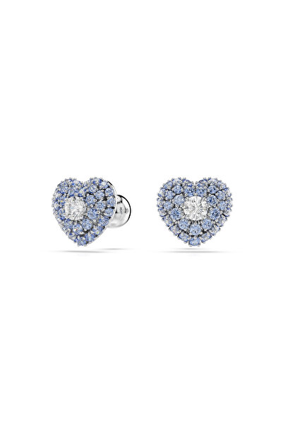 Swarovski Idyllia düğme Küpeler, Kalp, Mavi, Rodyum kaplama