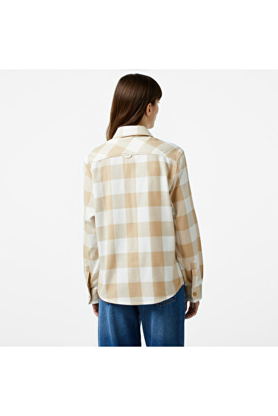 Lacoste Kadın Regular Fit Ekose Bej Gömlek