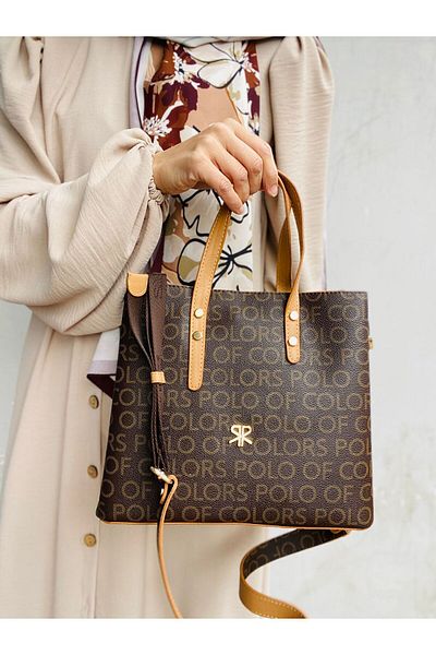 Çanta Trend Polo of Colors Women's Large Size Hand-Shoulder Adjustable Strap Faux Leather Brand Printed Bag