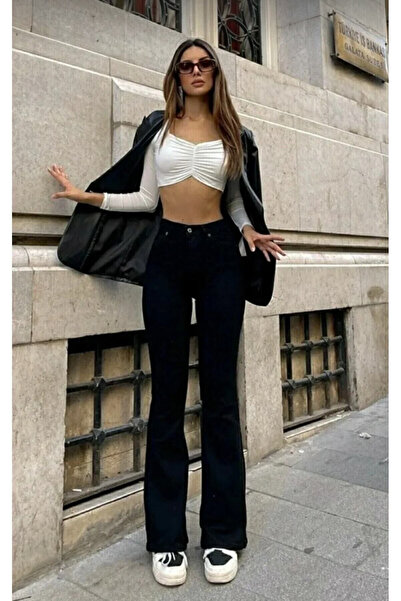 mooishan Ganikus JnsWrld Pantaloni de damă negri cu tiv evazat, blugi spaniol...