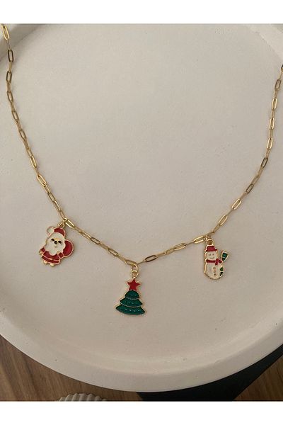 Stoneday Christmas New Year's Necklace with Christmas Charm Steel Gold Chain