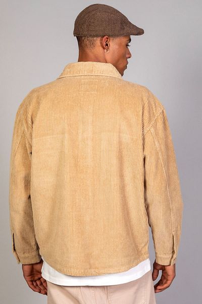 NOKTA GİYİM Ανδρικό μπεζ πουκάμισο μοντέλο Oversize Βαμβακερό βελούδινο μπουφάν