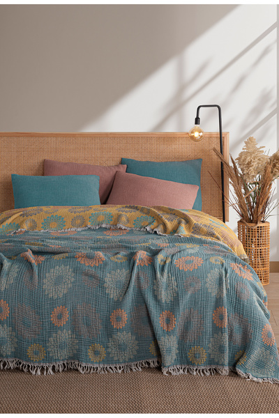 MYLASA HOME Muslin 4-Layer Mandala Patterned (Jacquard) Bedspread Double Size 240X260Cm