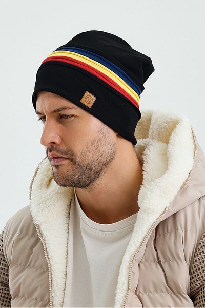 Butikgiz Men's Thermal Colored Soft Beret - 100% Cotton, Stripe, Unique One Series (Color of Romania Flag)
