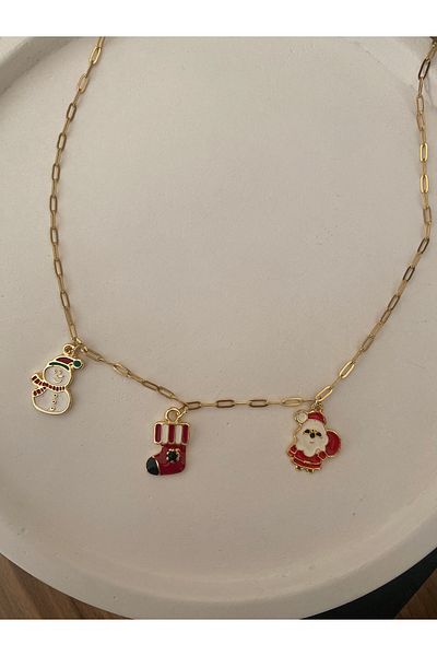 Stoneday Christmas Charm Gold Detailed Steel Chain New Year's Necklace