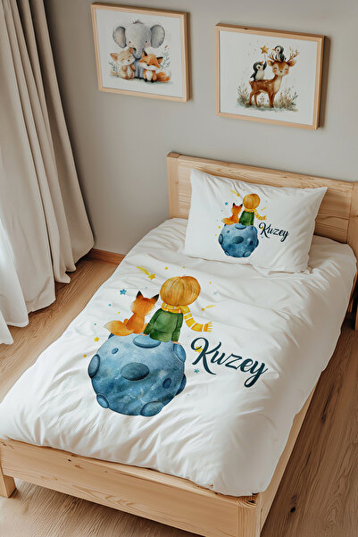 Lilabio İsme Özel Tek Kişilik %100 Pamuk Nevresim Takımı (160X220 CM) Küçük P...