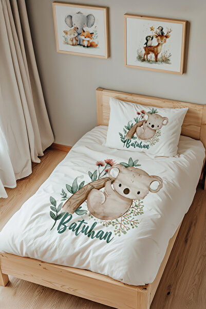 Lilabio İsme Özel Tek Kişilik %100 Pamuk Nevresim Takımı (160X220 CM) Koala