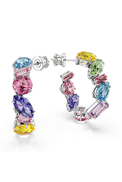 Swarovski Gema halka küpeler, Asimetrik tasarım, Karışık kesimler, Küçük, Çok renkli, Rodyum kaplama