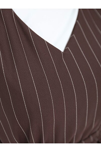 Modamorfo Gilet Suit - Πουκάμισο με ρίγες και ζώνη μέσης - Καφέ