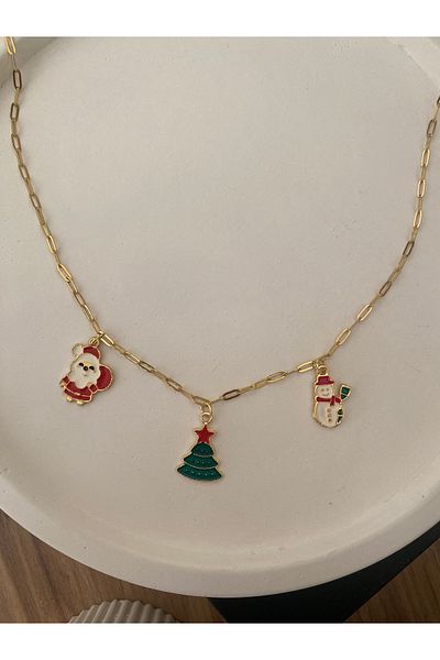 Stoneday Christmas New Year's Necklace with Christmas Charm Steel Gold Chain