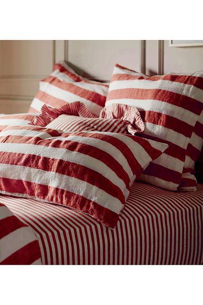 CAQQA Sherry Stripe Burgundy Panel Woven Double Duvet Cover Set