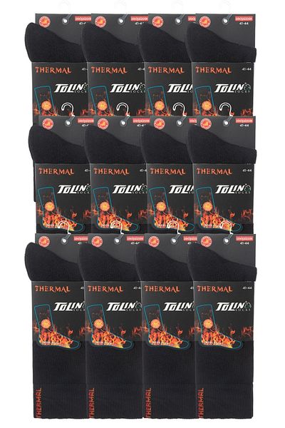 TOLIN Men's Thermal (Termal) Black Socks Set of 12 19408