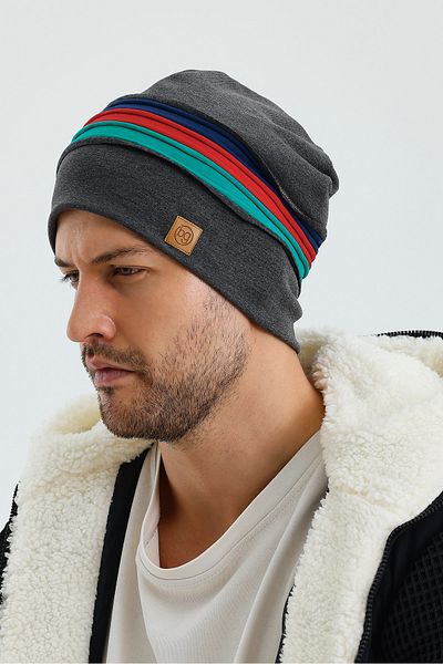 Butikgiz Men's Smoked Thermal Color Stripe 100% Cotton Soft Beret Special One Series (Color of Azerbeycan Flag)