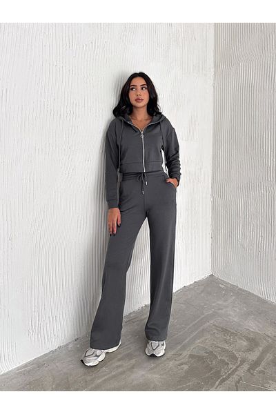 Gugus Women's Bottom Top Suit Fleece Thermal Wide Leg Short Zipper Suit