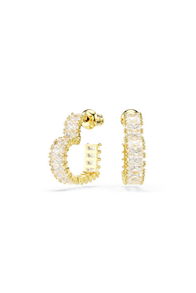 Swarovski Matrix halka küpeler, Baget kesim, Kalp, Küçük, Beyaz, Altın rengi kaplama