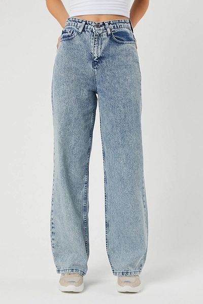 WODDİ Duryn Pamela Women's High Waist Blue Snow Wash 90's Wide Leg Lycra Palazzo Jeans Pants