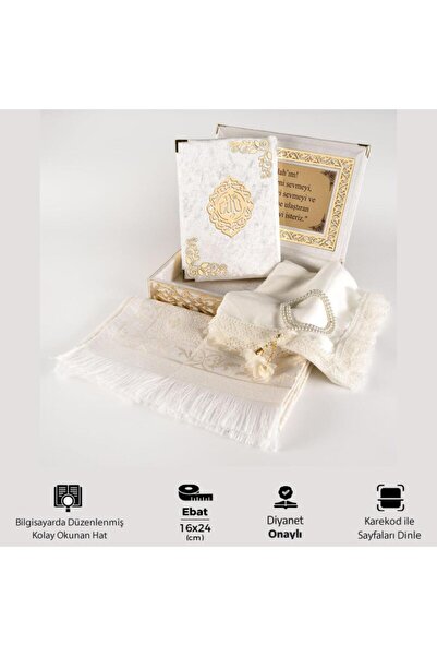 Hayrat Neşriyat Shawl + Prayer Rug + Rosary + Quran Gift Set (Medium B. Shams...