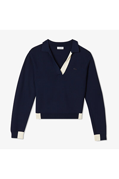 Lacoste Kadın Regular Fit Polo Yaka Renk Bloklu Lacivert Triko