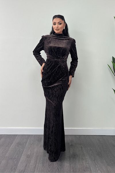 giyimmasalı Βραδινό φόρεμα Velvet Fabric Glitter Printed - ΚΑΦΕ