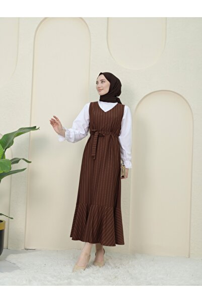 Modamorfo Ριγέ πουκάμισο με ζώνη στη μέση - Καφέ