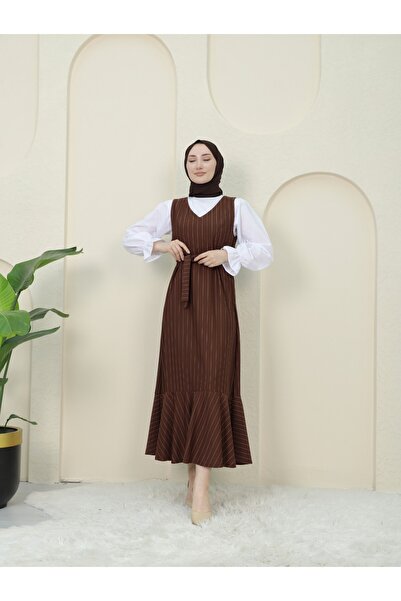 Modamorfo Ριγέ πουκάμισο με ζώνη στη μέση - Καφέ