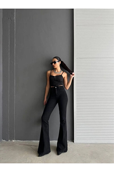 kleshus Ganikus καμπάνα Jeans Solmaz Μαύρο ισπανικό τζιν παντελόνι ψηλόμεσο (...