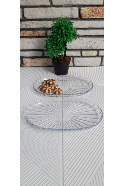 umut züccaciye Glass Boat Plate 2 Pieces Modern Design Oval Salad Appetizer Presentation Plate 28cm