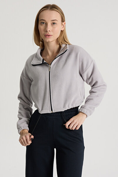 Perché Kadın Polar Tam Fermuarlı Crop Dik Yaka