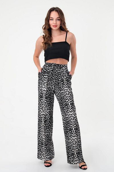 polle Women's Black Pix Leopard Print High Waist Palazzo Pants