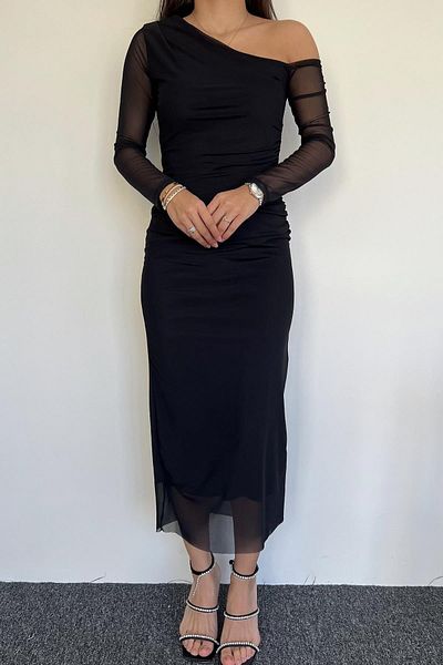misigo TULLE DETAILED DRESS BLACK