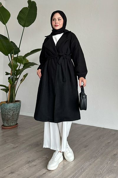 InStyle Palton negru cu caju în oase de pește
