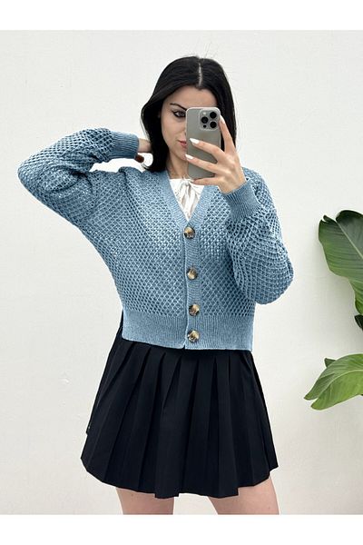 Modamorfo Openwork Blue Cardigan - Bone Button and Slit