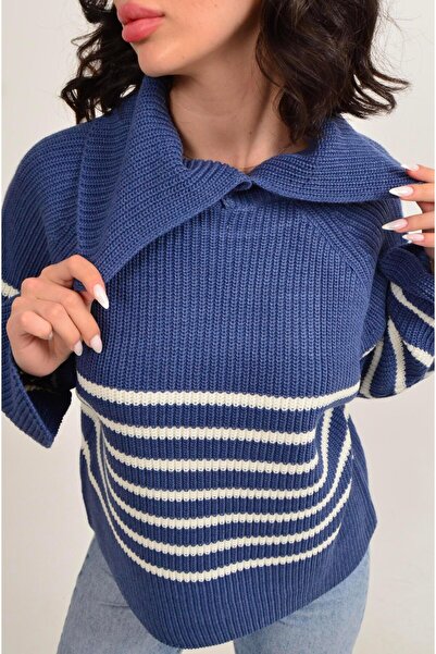 Figo Смугастий жіночий кашемірний светр з коміром-стійкою