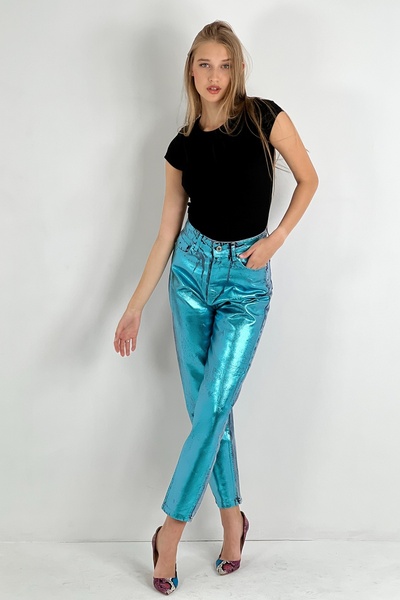 Miss Poem Blugi de damă cu picioare largi, talie înaltă, pantaloni albaștri deschis pentru mama