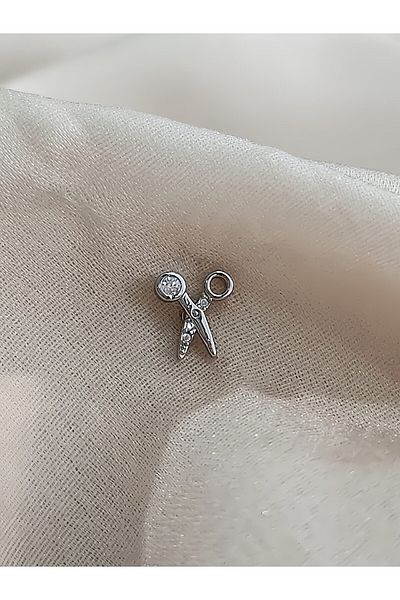 Eva Takı Store Silver Silver Color Scissor Model Cartilage Piercing - Tragus Helix Earrings